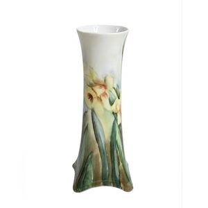 M. Koons Artist Signed Hand Painted Daffodils Floral Flower Vase Art Nouveau Vtg